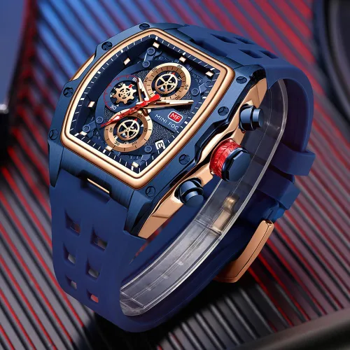 Vista 2 de MF MINI FOCUS Reloj de pulsera Tonneau de moda para hombre (cronógrafoimpermeableluminosocalendario) reloj de cuarzo con correa de silicona