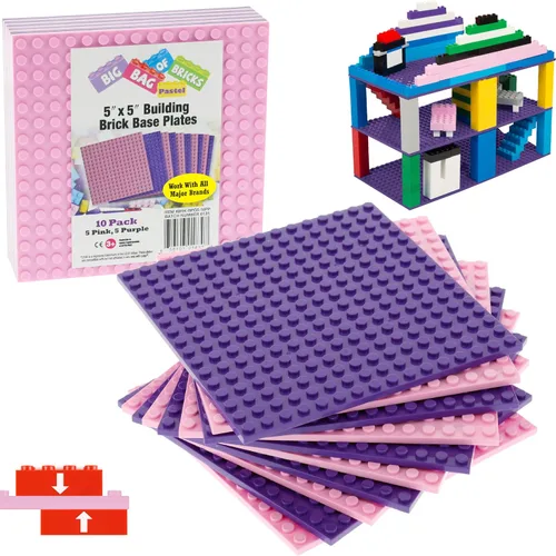 Vista 9 de Placas base para edificio de ladrillo, Placas base de 5 x 5 de color azul (10 piezas), Conectividad en ambos lados, ajuste firme para todas