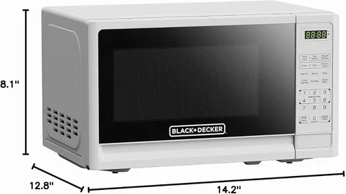Vista 6 de BLACK+DECKER - Horno microondas compacto de sobremesa 0.7 pies cúbicos, 700 vatios, con iluminación LED, bloqueo infantil, color blanco