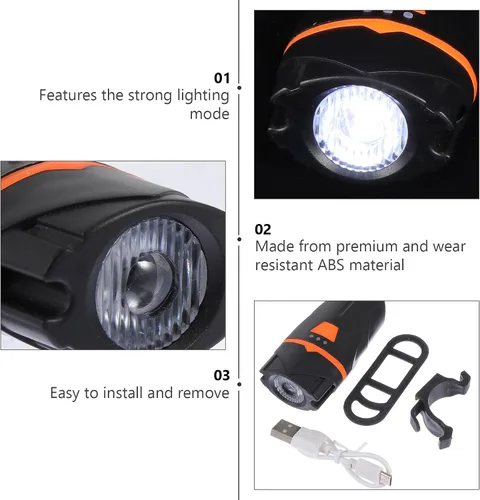 Vista 5 de SHERCHPRY USB Rechargeable Bike Front Light Super Bright Headlamp with Modes for Mountain Cycling and Commuters