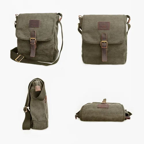 Vista 3 de TOPWOLF - Bolso bandolera pequeño de lona bolso cruzado de viaje casual para herramientas de trabajo bolsa de hombro soporte para teléfono celular