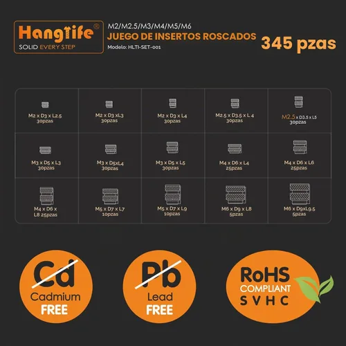 Vista 2 de HANGLIFE Inserciones Roscadas de Conjunto de Calor, Caja de Surtido M2 M2.5 M3 M4 M5 M6 (345 Piezas) Inserción de Conjunto de Calor para Componentes