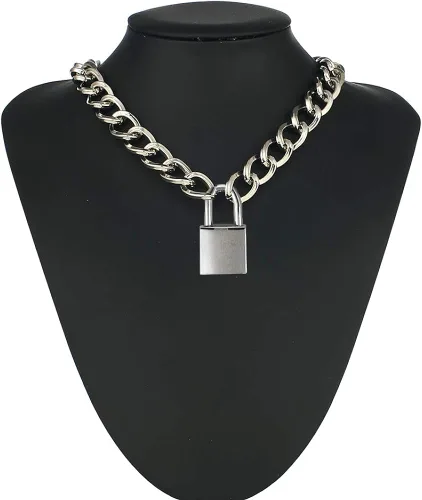 Vista 3 de LEWECEEO - Collar con candado de metal para hombre y mujer con cerradura y llave