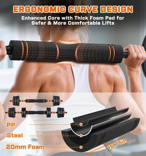 Vista 5 de 5-in-1 Adjustable Dumbbell Set, 33/44/66/88lbs Free Weights Set with Connector, Used as Kettlebells, Barbell, Push up Stand, Standard 1" Plates