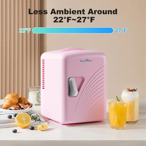 Vista 2 de Iceblue - Mini refrigerador retro de 4 litros/6 latas, mini refrigerador para productos de cuidado de la piel y maquillaje, enchufe de CA y cargador