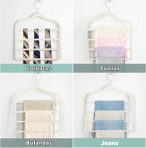 Vista 5 de Percha de terciopelo para pantalones y ropa para ahorrar espacio, perchas antideslizantes para jeans Beige