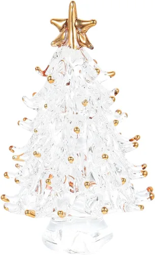Vista 10 de Mini figura de árbol de Navidad, decoración de escritorio de cristal para alegría, diseño de árbol de Navidad iluminado para decoración festiva Verde