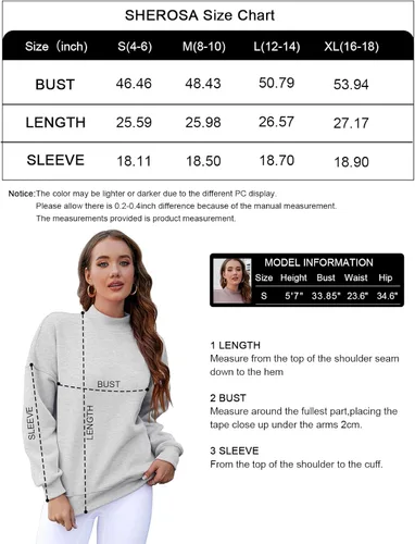 Vista 6 de Sherosa Sudadera de gran tamaño para mujer con bolsillos, cuello alto, manga larga, otoño 2023