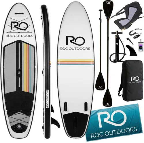 Vista 45 de Roc Tabla de remo inflable con accesorios y mochila de alta calidad, cubierta antideslizante, bolsa impermeable, correa, remo y bomba de mano.