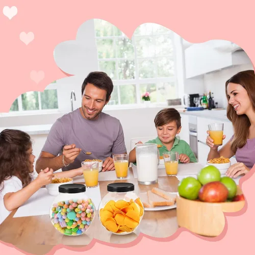 Vista 6 de Sunnyray Juego de 6 tarros de galletas transparentes de 85 onzas con tapas, recipientes para dulces transparentes para dulces, bufé, fiesta, mesa