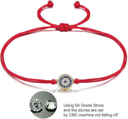 Vista 6 de Pulseras de mal de ojo ajustables con dije de protección de la suerte, cábala espiritual, rojonegro, pulsera de hilo con mal de ojojoyería Hamsa