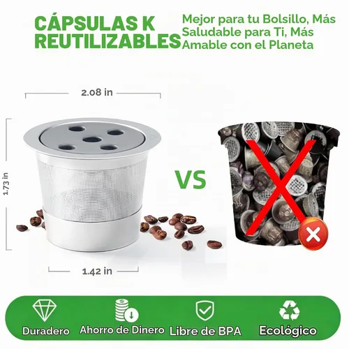Vista 3 de Tazas K reutilizables de acero inoxidable compatibles con Keurig Supreme & Supreme Plus, cinco agujeros universales para Keurig reutilizable 1 Pack