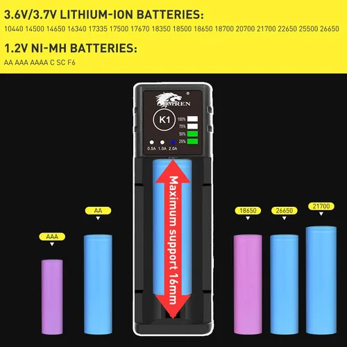 Vista 6 de Cargador de batería 18650, cargador de batería 21700 para batería recargable de iones de litio de 3.7 V 18650 26650 21700 18500 18350 14500