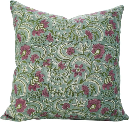 Vista 13 de Funda de cojín hecha a mano con estampado de bloques de 14 x 14 pulgadas, de lino puro, para otoño, verano, decoración de primavera para sofá, cama