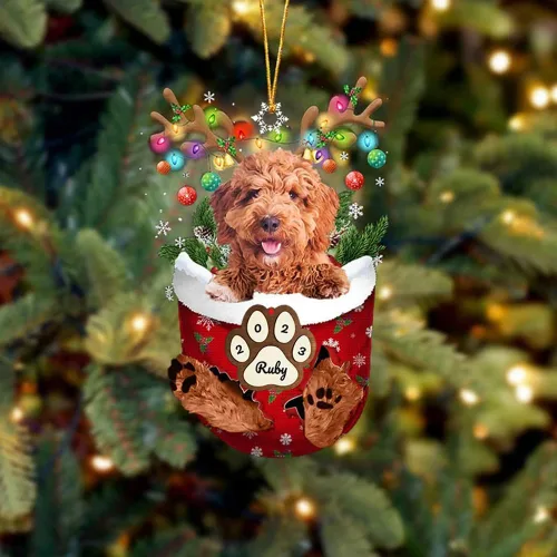 Vista 16 de Adornos personalizados de Pug cervatillo – Decoración personalizada para árbol de Navidad con patas de bolsillo de nieve