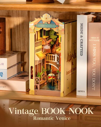 Vista 2 de Rolife Kit de rincón de libros para adultos, kit de rincón de libros en miniatura, rompecabezas de madera 3D, sujetalibros decorativos creativos