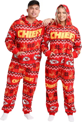 Vista 36 de FOCO Unisex NFL Team Logo Pajamas One Piece Onesie Patrón feo navideño
