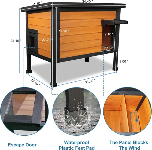 Vista 7 de FunXplore Casa para Gatos Exterior Aislada Refugio para Gatos Ferales Resistente a la Intemperie para Invierno con Puerta de Escape de Espuma
