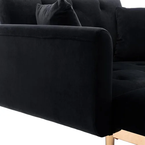 Vista 7 de Tumbona de terciopelo 2 en 1 para interiores, moderno sofá cama individual con dos almohadas, respaldo ajustable, silla reclinable convertible