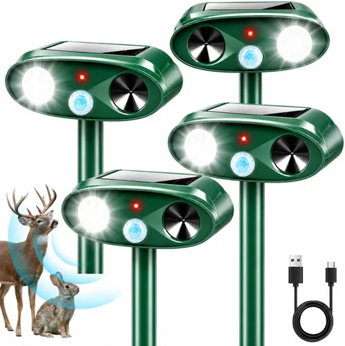 Vista 10 de Sonic Fortress Pro - Dispositivos repelentes de ciervos con carga USB, repelente solar ultrasónico de animales con sensor de movimiento y luz