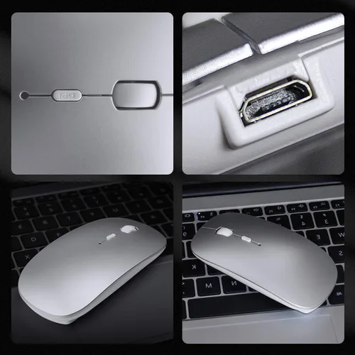 Vista 5 de SUNGI Ratón Bluetooth inalámbrico recargable de doble modo (Bluetooth 5.0+USB), silencioso delgado con mouse de computadora DPI ajustable