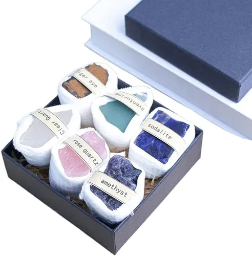 Vista 2 de Caja de piedra original de cristal, muestra de mineral natural, marcador mineral de partículas grandes sin pulir, juego de caja de regalo