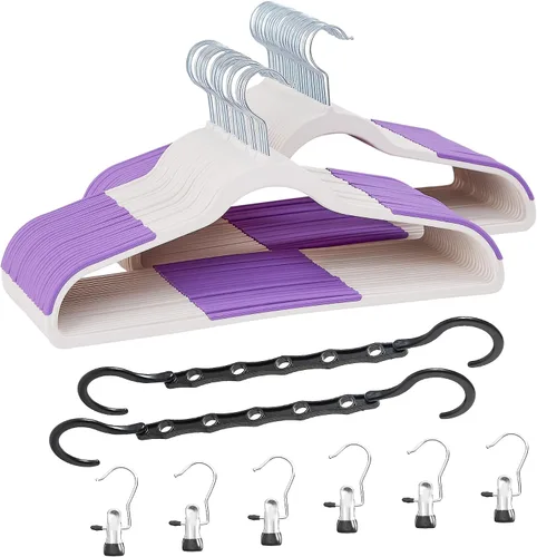 Vista 20 de VECELO - Juego de 25 perchas de plástico, con muescas antideslizantes para hombros para ahorrar espacio en el armario, percha resistente para Beige
