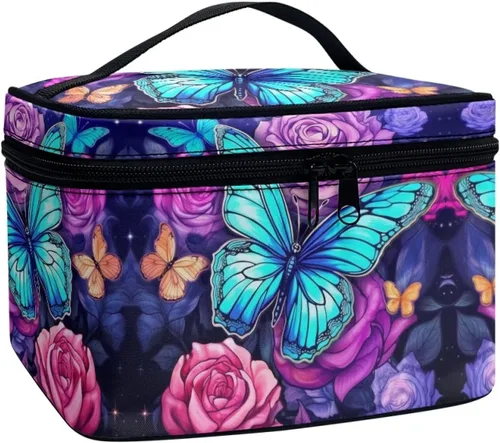 Vista 20 de Flashideas Bolsa de maquillaje para cosméticos Almacenamiento vertical Bolsa de maquillaje de viaje de gran capacidad, Caballo Azteca 1
