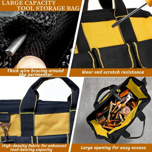 Vista 5 de BLIRITEL Bolsa de herramientas de 13 pulgadas para hombres con parte inferior dura impermeable, bolsa de herramientas de boca ancha resistente