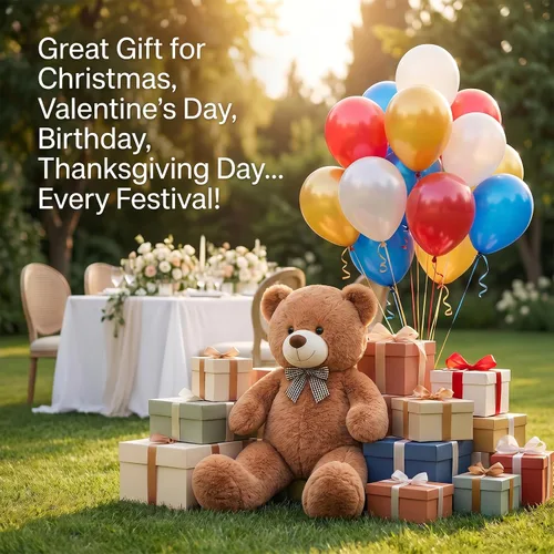 Vista 5 de Oso de peluche marrón gigante, animal de peluche grande de 47 pulgadas, material de felpa suave, estilo clásico con lazo a cuadros, para acurrucarse