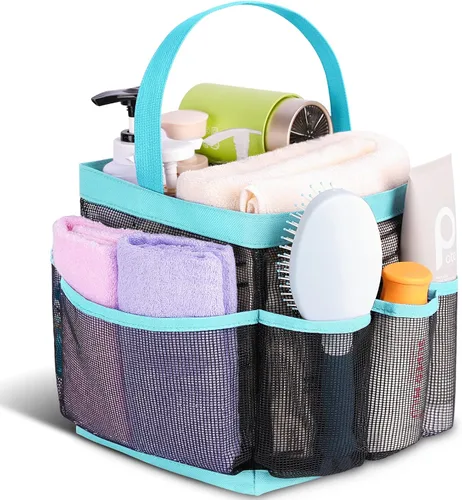 Vista 22 de Eudele – Neceser de malla para ducha portátil para artículos básicos de dormitorio universitario, bolsa de ducha grande con 8 bolsillos para playa