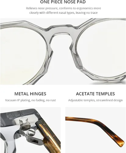 Vista 2 de HEPIDEM Gafas de acetato para hombre marco de anteojos ópticos de miopía redondo retro vintage