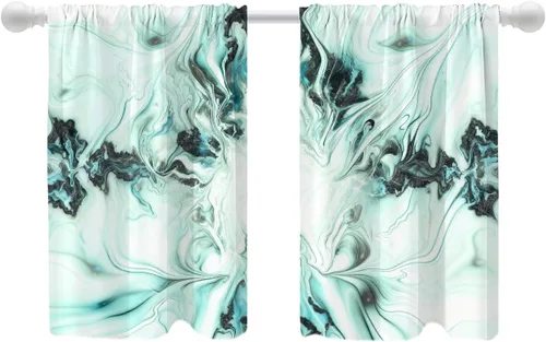 Vista 69 de Shrahala Blue Bright Blackout Curtain Tiers, Colorful Acrylic Paint Pour Abstract Design Kitchen Valance Light Blocking Tier Drapes with Rod Pocket