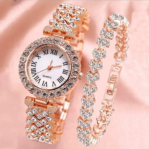 Vista 2 de Relojes de diamantes para mujer, de lujo, a la moda, conjunto de pulsera, reloj de vestir femenino