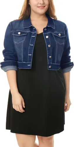 Vista 10 de uxcell Chaquetas de mezclilla cortas con botones de talla grande para mujer con costuras 2025