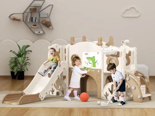 Vista 10 de XJD Juego de Tobogán 13 en 1 para Niños Pequeños, Tobogán para Niños de 1+ Años, Nueva Actualización con Set de Golf, Aro de Baloncesto, Pizarra