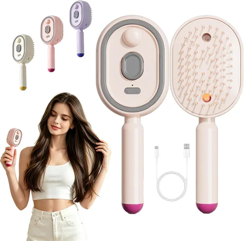 Vista 10 de Cepillo de vapor eléctrico para el cabello, cepillo alisador de pelo de vapor 2 en 1 con spray de agua, recargable, cepillo desenredante