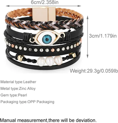 Vista 3 de Leather Wrap Bracelet Boho Cuff Bracelets for Women Teen Girls Cross Bracelet Fashion Jewelry Gifts for Her