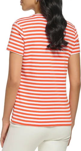 Vista 3 de Calvin Klein Cuello redondo a rayas de manga corta con detalle de broche cómodo para mujer