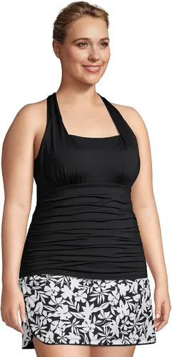 Vista 4 de Lands' End Traje de baño tipo tankini con cuello cuadrado, cuello halter y copa D para mujer