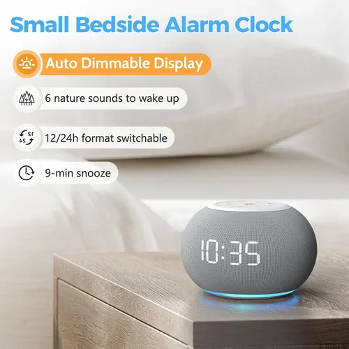 Vista 5 de REACHER - Máquina de sonido con atenuación automática y reloj de alarma con luz nocturna, 20 sonidos relajantes, pantalla digital LED, temporizador