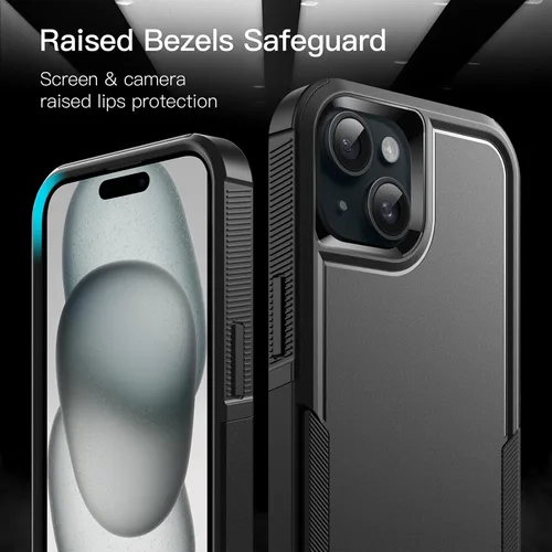Vista 5 de JETech Funda para iPhone 15 de 6.1 pulgadas, resistente de doble capa de protección resistente, a prueba de golpes, con parte trasera mate (negro)