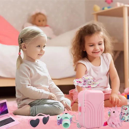 Vista 6 de Windolls Maleta para muñecas de 18 pulgadas, accesorios de viaje, accesorios de ropa para muñecas, juego de almacenamiento, funda, sombrero, gafas