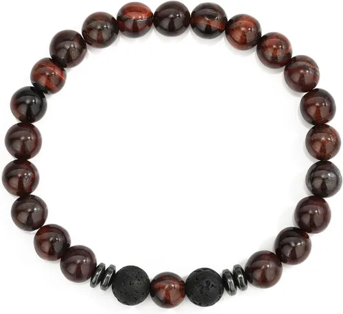 Vista 6 de MengPa - Pulseras de cuentas con cuentas de piedra volcánica mate y roca de lava, elástica, para hombre y mujer