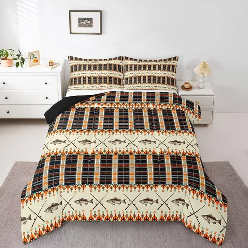 Vista 19 de Erosebridal Juego de ropa de cama de pesca tamaño individual, juego de edredón de peces coloridos para niños, adolescentes, hombres, pescadores