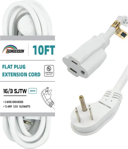Vista 30 de Cable de extensión de enchufe plano para interiores, certificación UL, calibre 14, 3 pies, negro, 3 clavijas, resistente, cable de alimentación SJTW