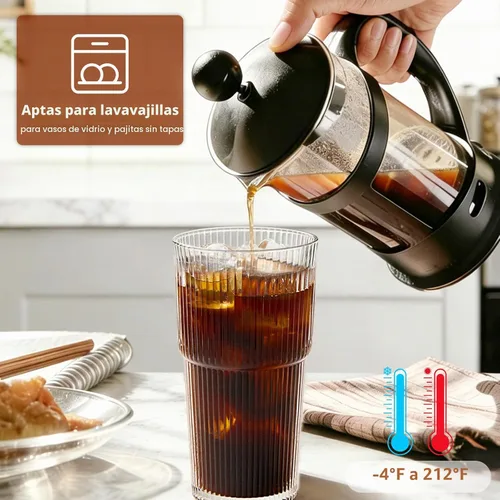 Vista 4 de TUZAZO - Paquete de 4 vasos de vidrio acanalado de 20 onzas con tapas y 20oz-4Pack