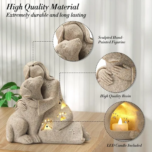 Vista 3 de INLOMEM Regalo conmemorativo para perros, escultura de granito, resina esculpida a mano, regalo de condolencia de pérdida de mascotas con portavelas