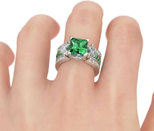 Vista 5 de Jeulia Juego de anillos de novia de 4.1 quilates para mujer, anillos de compromiso de corte princesa, anillos de compromiso de plata de ley, anillos