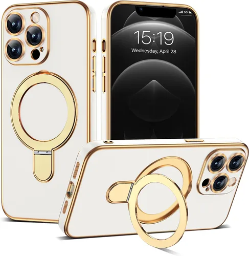 Vista 93 de Funda compatible con iPhone 12 con soporte de anillo magnético invisible [compatible con Mag-Safe] [Protector completo de lente de cámara] Funda